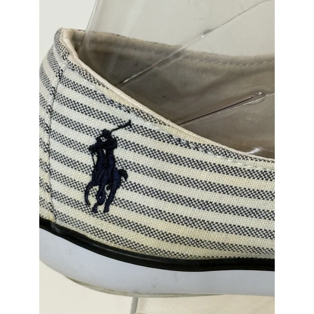 Polo Ralph Lauren Parnell Womens Sneaker 7.5B Blue White Striped Canvas Shoe